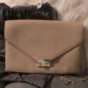 LOEFFLER RANDALL Nude Leather Lock Clutch Crossbody Bag